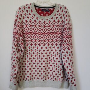 Nautica Sweater Mens 2XL Red Gray Alpine All Over Graphic Knit Crew Neck